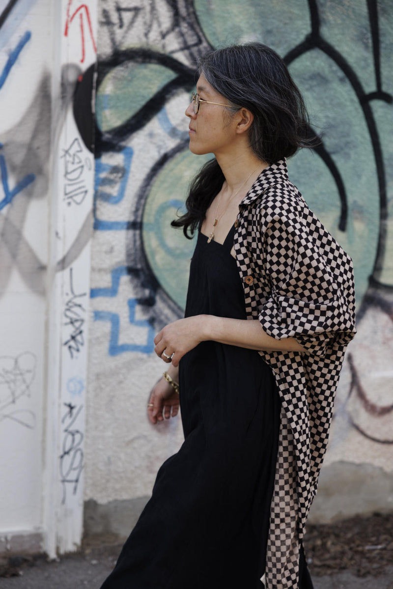 Lightweight Checkered Duster Jacket 100% cotton by World of Crow for women Worldwide