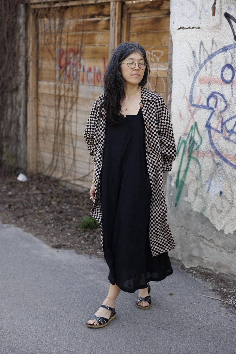 Lightweight Checkered Duster Jacket 100% cotton by World of Crow for women Worldwide