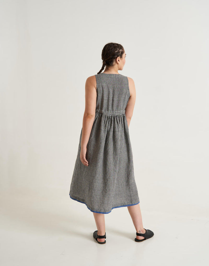 Checkered Front Tie-up midi dress - Black& White Checks cotton by World of Crow for women Worldwide
