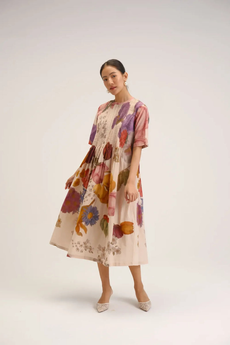 Cherimoya Pinktucks Dress cotton dress by YAM in multi-color for women Worldwide