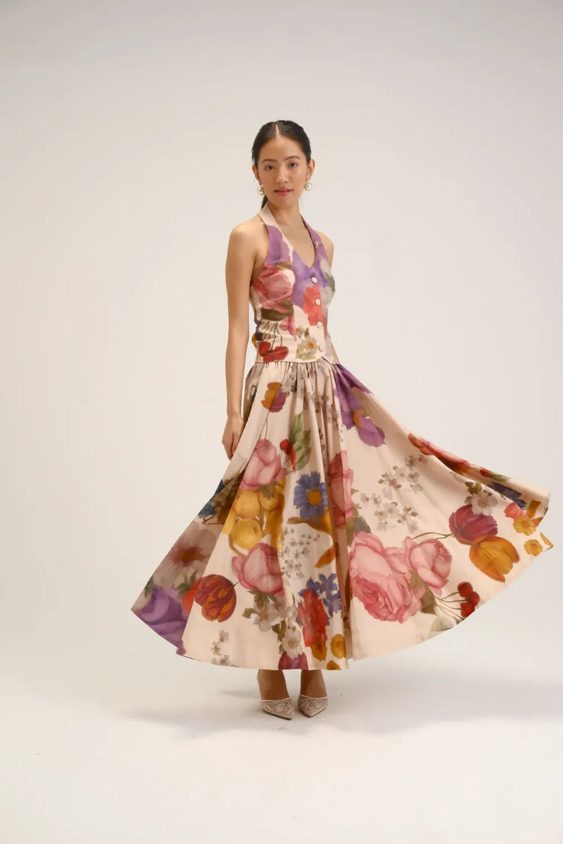 Cherimoya Waistcoat & Skirt Set cotton co-ord set by YAM in multi-color for women Worldwide