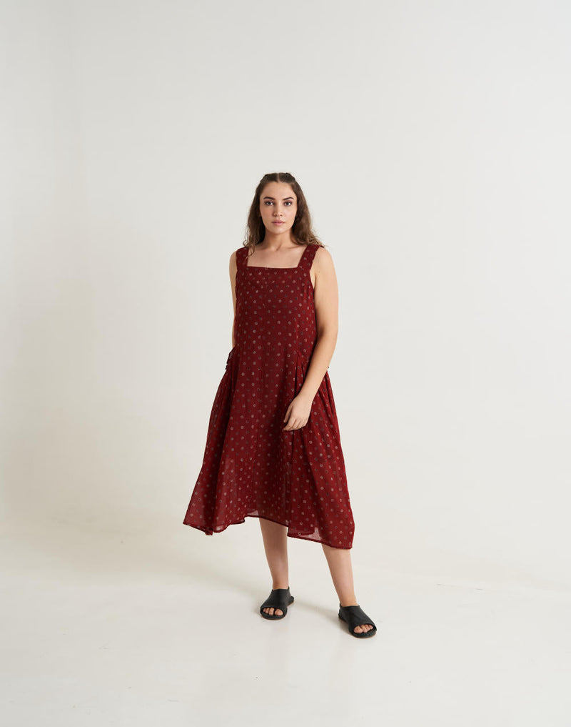 Cherry Blossom Pocketed Midi Dress - Red cotton by World of Crow in red color for women Worldwide