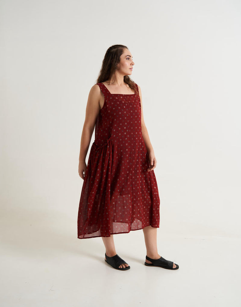 Cherry Blossom Pocketed Midi Dress - Red cotton by World of Crow in red color for women Worldwide