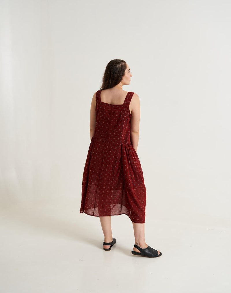 Cherry Blossom Pocketed Midi Dress - Red cotton by World of Crow in red color for women Worldwide