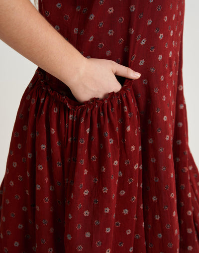 Cherry Blossom Pocketed Midi Dress - Red