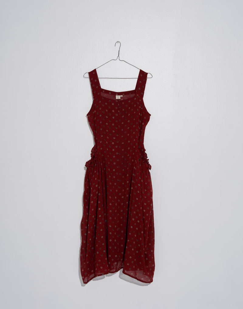 Cherry Blossom Pocketed Midi Dress - Red cotton by World of Crow in red color for women Worldwide