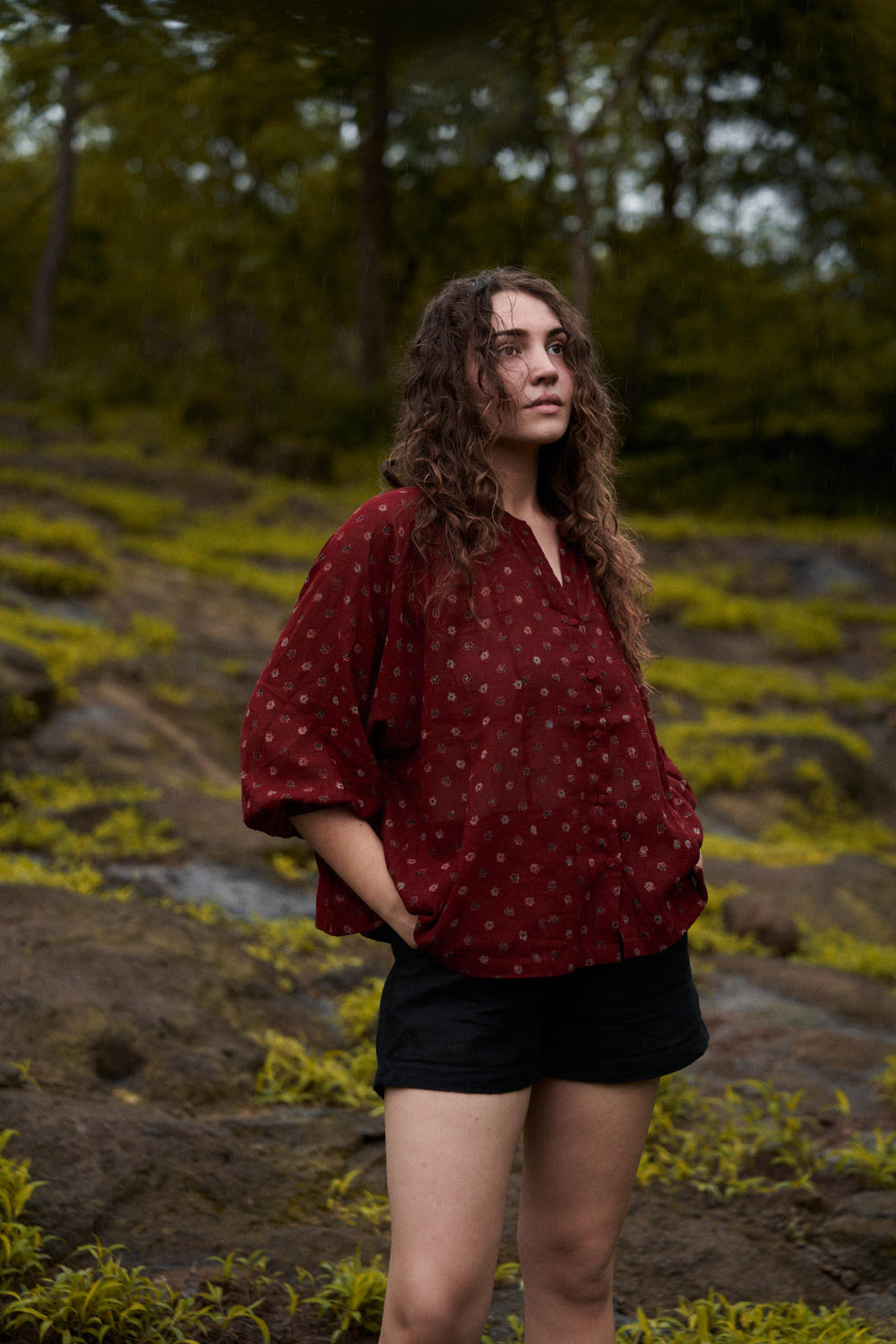 Cherry red Flared Shirt - Red