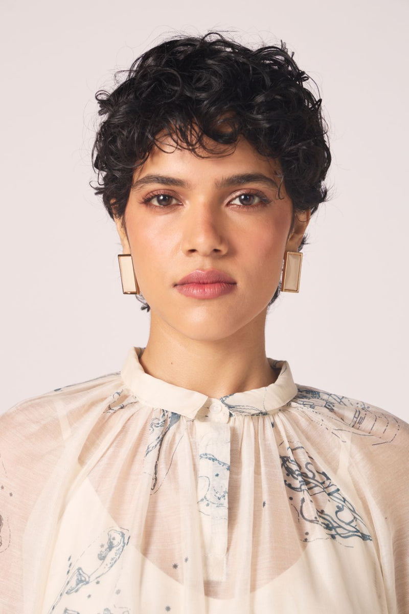 Cheryl Zodiac Print Handwoven Dress chanderi by The Summer House in white color for women Worldwide
