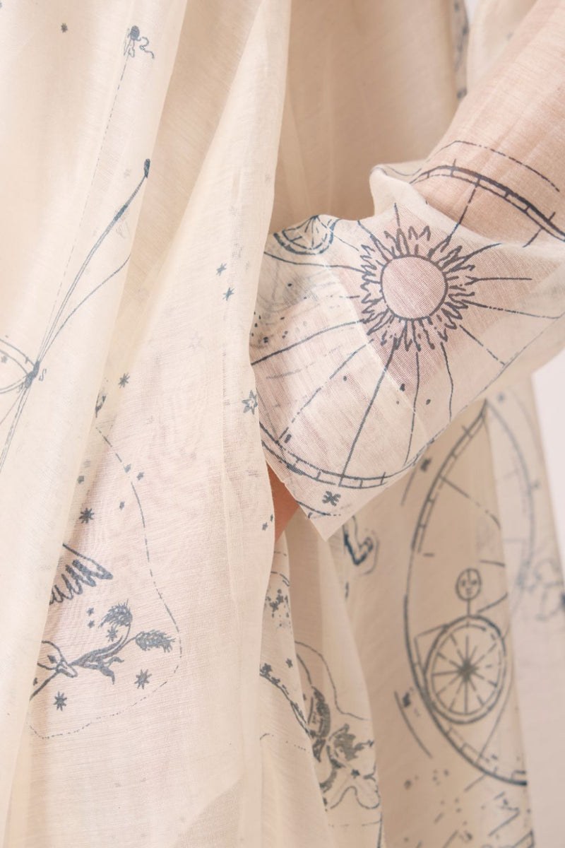 Cheryl Zodiac Print Handwoven Dress chanderi by The Summer House in white color for women Worldwide