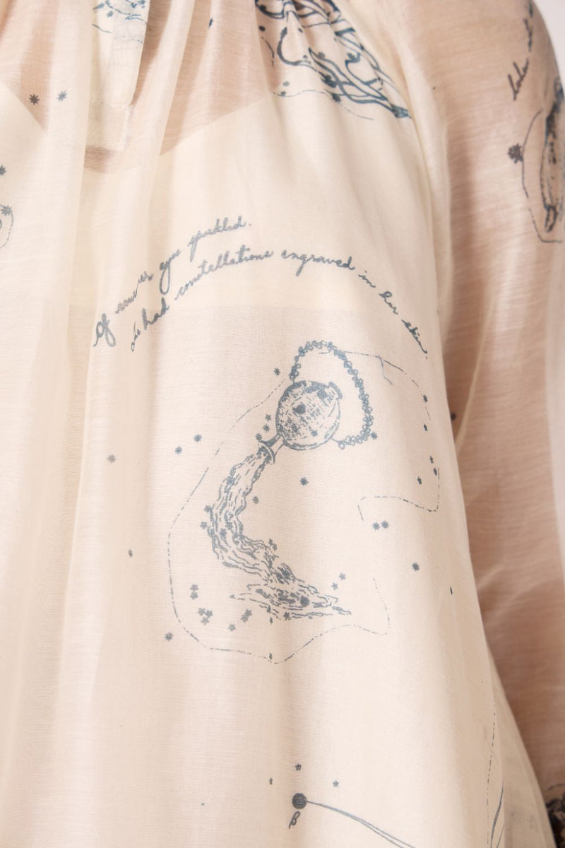 Cheryl Zodiac Print Handwoven Dress chanderi by The Summer House in white color for women Worldwide