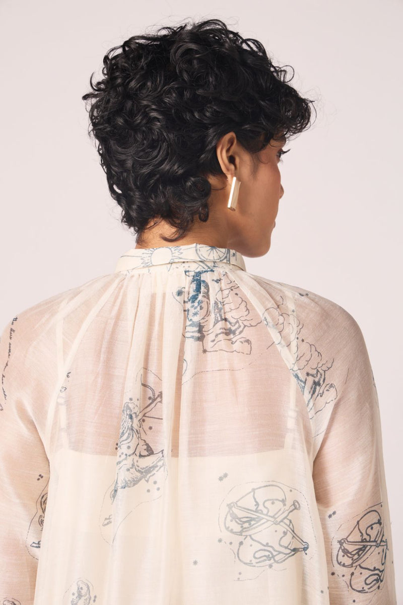 Cheryl Zodiac Print Handwoven Dress chanderi by The Summer House in white color for women Worldwide