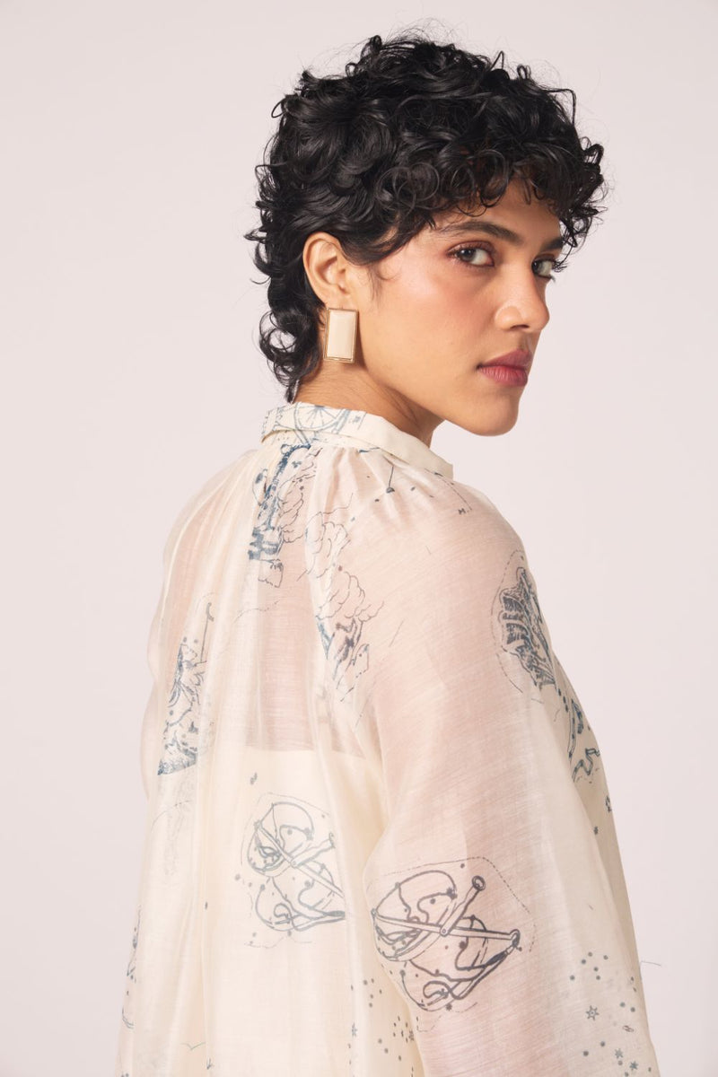 Cheryl Zodiac Print Handwoven Dress chanderi by The Summer House in white color for women Worldwide