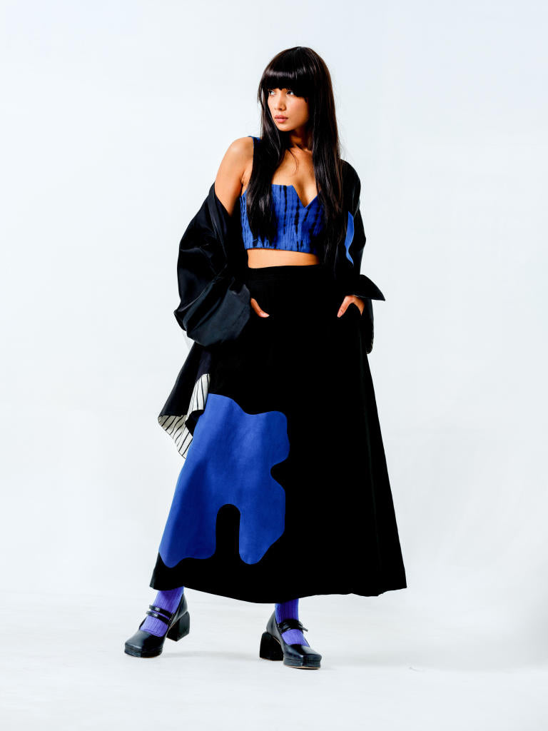Chia Jacket- (Black + Blue + Natural) linen satin jackets and overlays by Stoique in black, blue, natural for women Worldwide