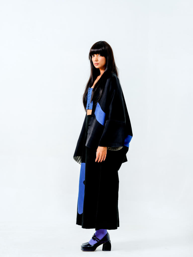 Chia Jacket- (Black + Blue + Natural) linen satin jackets and overlays by Stoique in black, blue, natural for women Worldwide