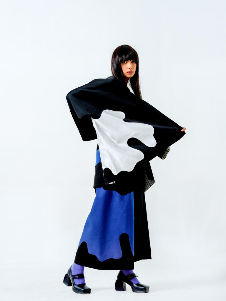 Chia Jacket- (Black + Blue + Natural) linen satin jackets and overlays by Stoique in black, blue, natural for women Worldwide