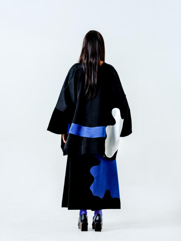 Chia Jacket- (Black + Blue + Natural) linen satin jackets and overlays by Stoique in black, blue, natural for women Worldwide
