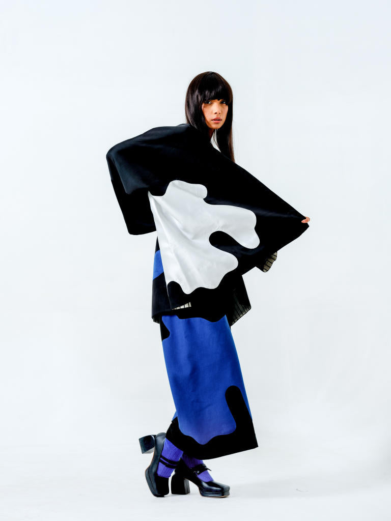 Chia Jacket- (Black + Blue + Natural) linen satin jackets and overlays by Stoique in black, blue, natural for women Worldwide