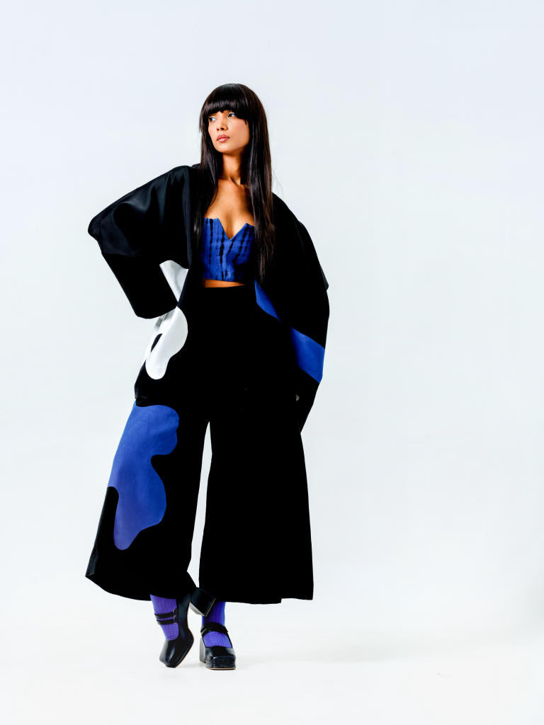Chia Jacket- (Black + Blue + Natural) linen satin jackets and overlays by Stoique in black, blue, natural for women Worldwide
