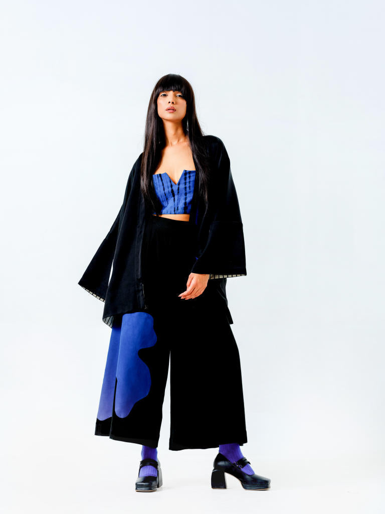 Chia Jacket- (Black + Blue + Natural) linen satin jackets and overlays by Stoique in black, blue, natural for women Worldwide
