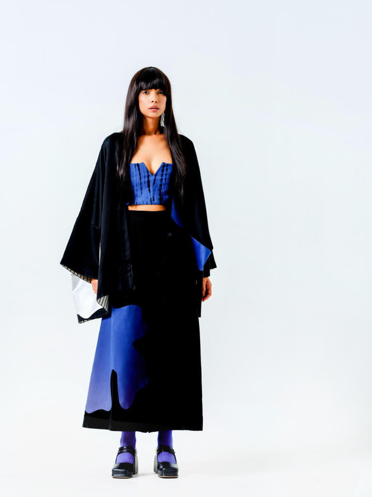 Chia Jacket- (Black + Blue + Natural) linen satin jackets and overlays by Stoique in black, blue, natural for women Worldwide