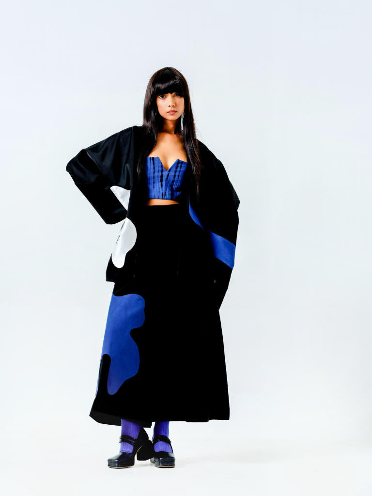 Chia Jacket- (Black + Blue + Natural) linen satin jackets and overlays by Stoique in black, blue, natural for women Worldwide