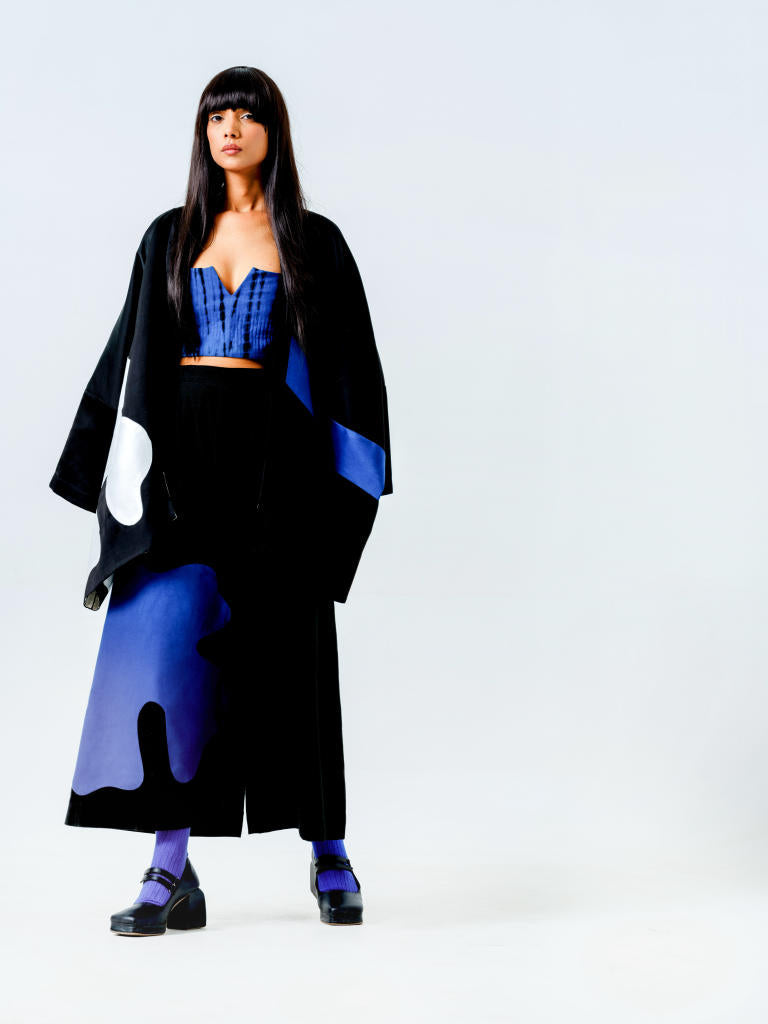 Chia Jacket- (Black + Blue + Natural) linen satin jackets and overlays by Stoique in black, blue, natural for women Worldwide