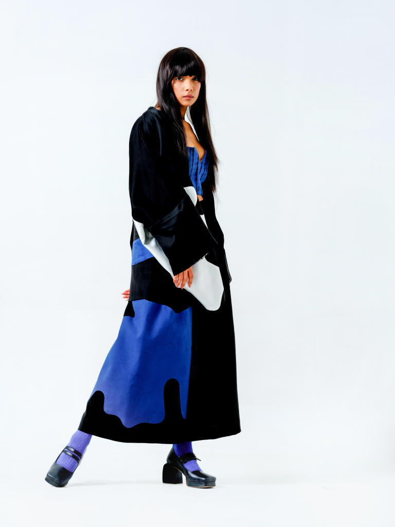 Chia Jacket- (Black + Blue + Natural) linen satin jackets and overlays by Stoique in black, blue, natural for women Worldwide