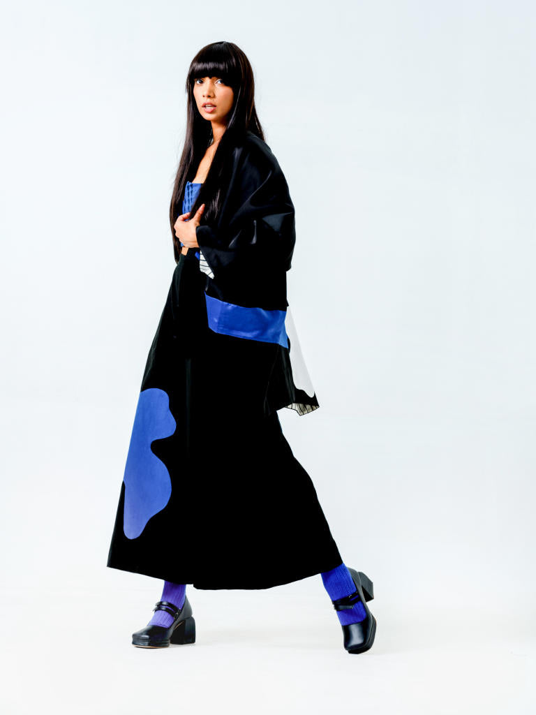 Chia Jacket- (Black + Blue + Natural) linen satin jackets and overlays by Stoique in black, blue, natural for women Worldwide