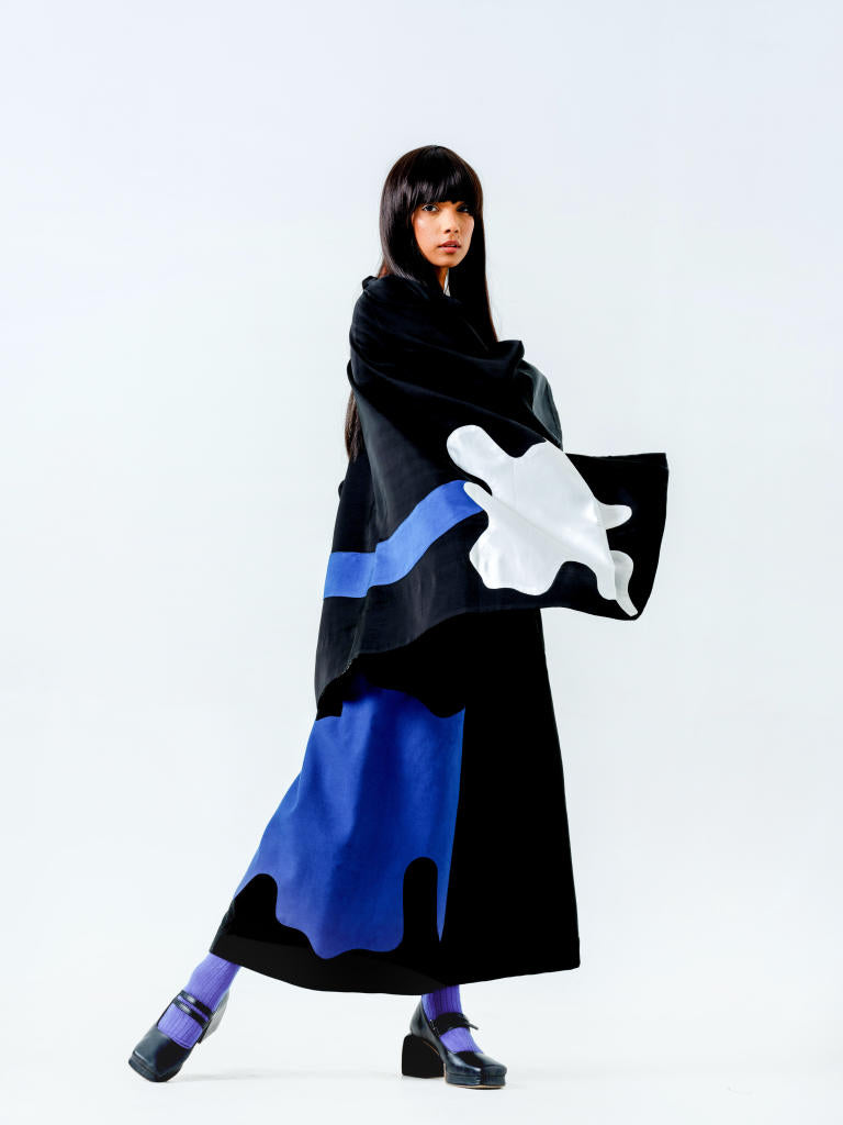 Chia Jacket- (Black + Blue + Natural) linen satin jackets and overlays by Stoique in black, blue, natural for women Worldwide