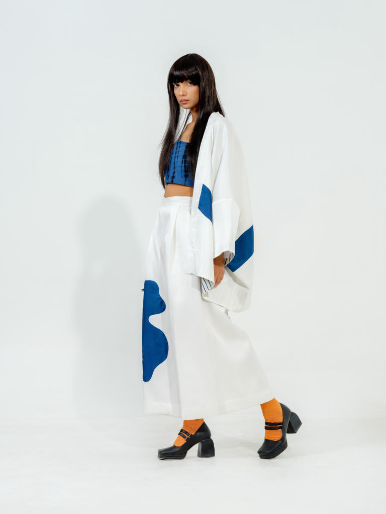 Chia Jacket-(Natural+Blue+black) linen satin jackets and overlays by Stoique in natural, blue, black for women Worldwide