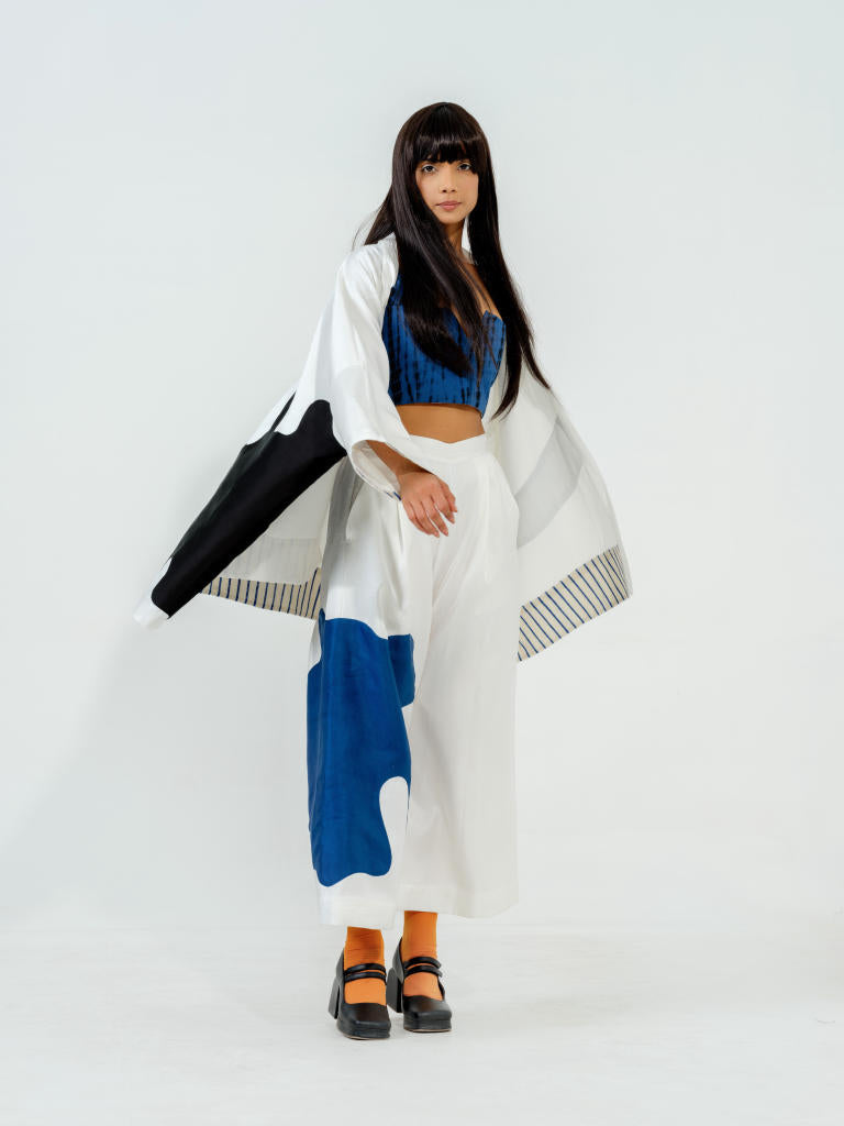 Chia Pants satin linen pants/trousers by Stoique in natural, blue for women Worldwide