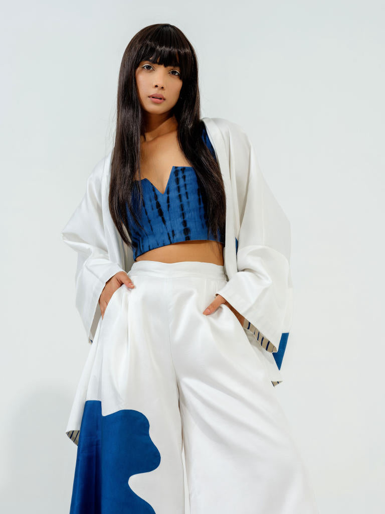 Chia Pants satin linen pants/trousers by Stoique in natural, blue for women Worldwide