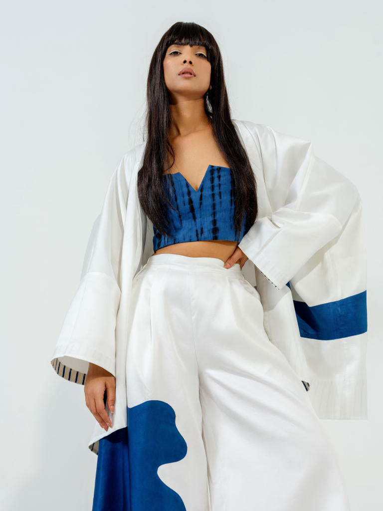 Chia Pants satin linen pants/trousers by Stoique in natural, blue for women Worldwide