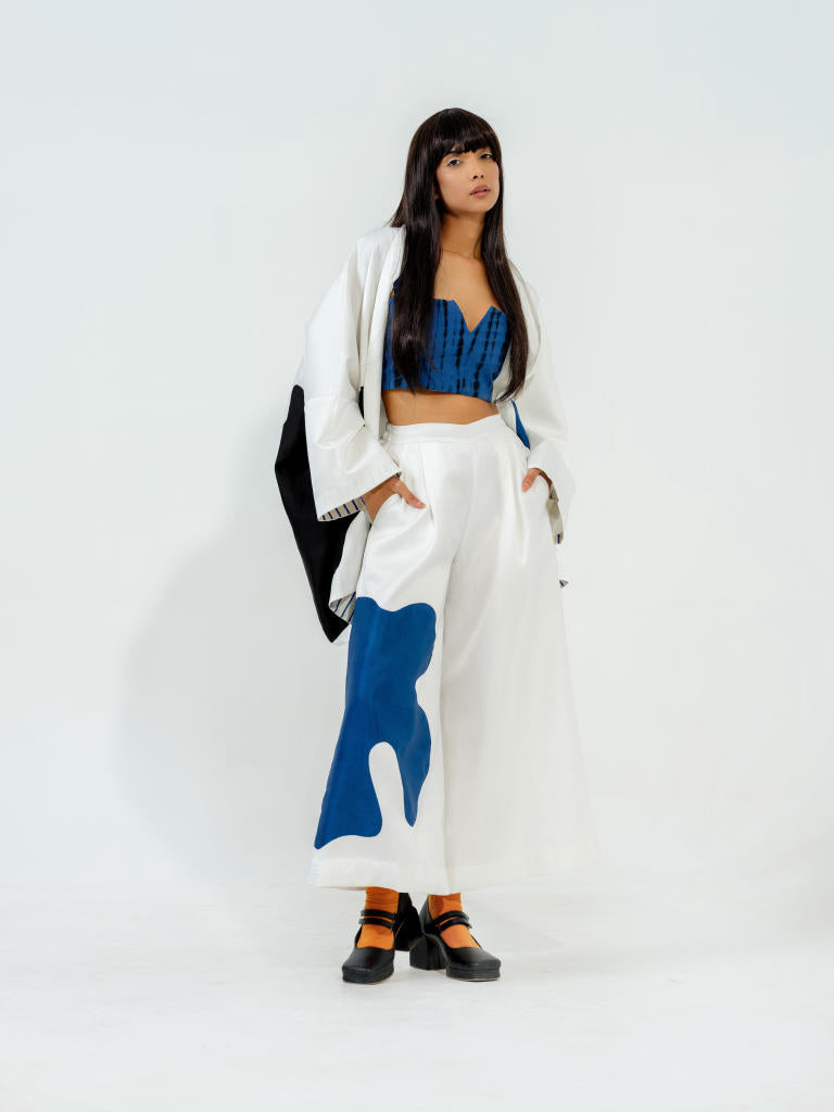Chia Pants satin linen pants/trousers by Stoique in natural, blue for women Worldwide