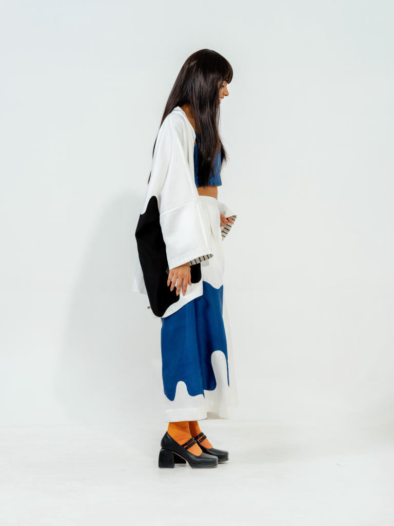 Chia Pants satin linen pants/trousers by Stoique in natural, blue for women Worldwide
