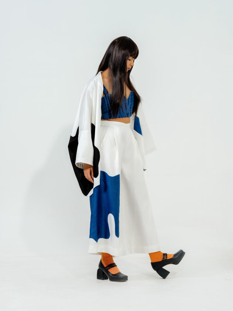 Chia Pants satin linen pants/trousers by Stoique in natural, blue for women Worldwide