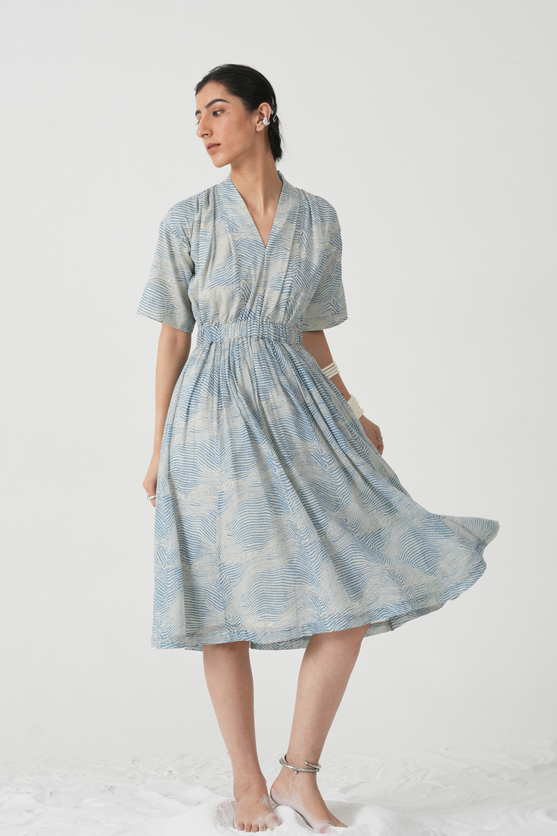 Chikoo Hand Printed Blue Dress