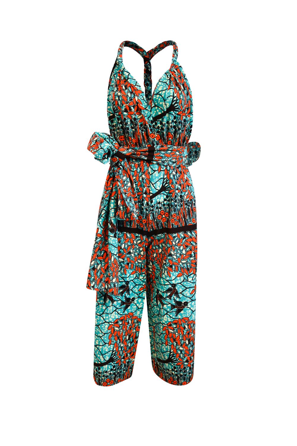 Chinwe Culotte leg Infinity Jumpsuit - Cyan/Orange Fallen Tree Print |TROPICANA