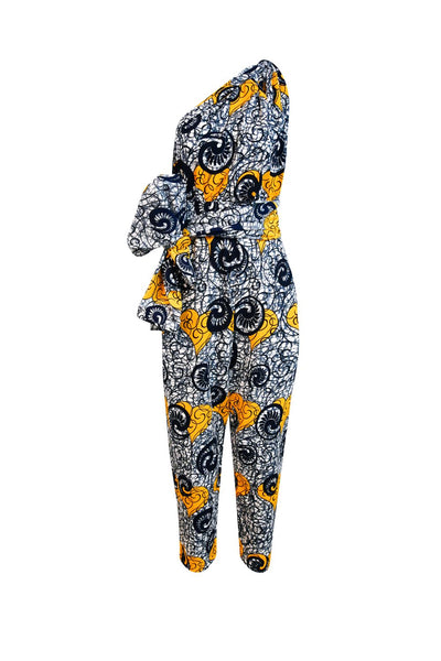 Chinwe Tapered leg Infinity Jumpsuit - Saffron Swirls Print |TROPICANA