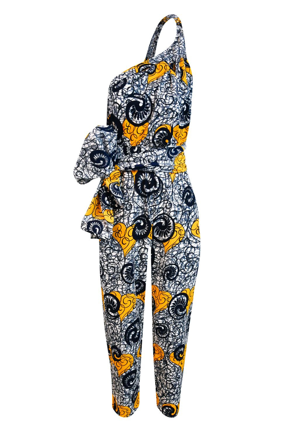 Chinwe Tapered leg Infinity Jumpsuit - Saffron Swirls Print |TROPICANA