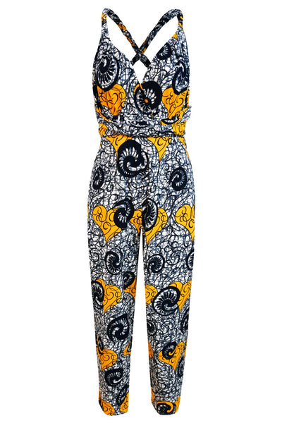 Chinwe Tapered leg Infinity Jumpsuit - Saffron Swirls Print |TROPICANA