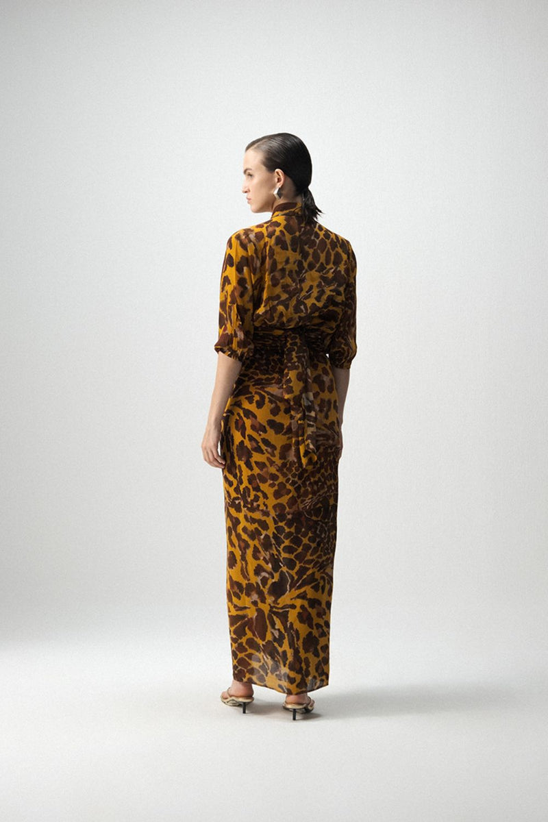 CHITARA TIE UP TOP AND KNOTTED SKIRT SET by Yam in yellow color for women Worldwide