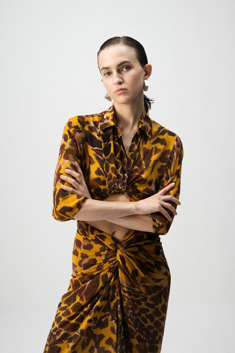 CHITARA TIE UP TOP AND KNOTTED SKIRT SET by Yam in yellow color for women Worldwide