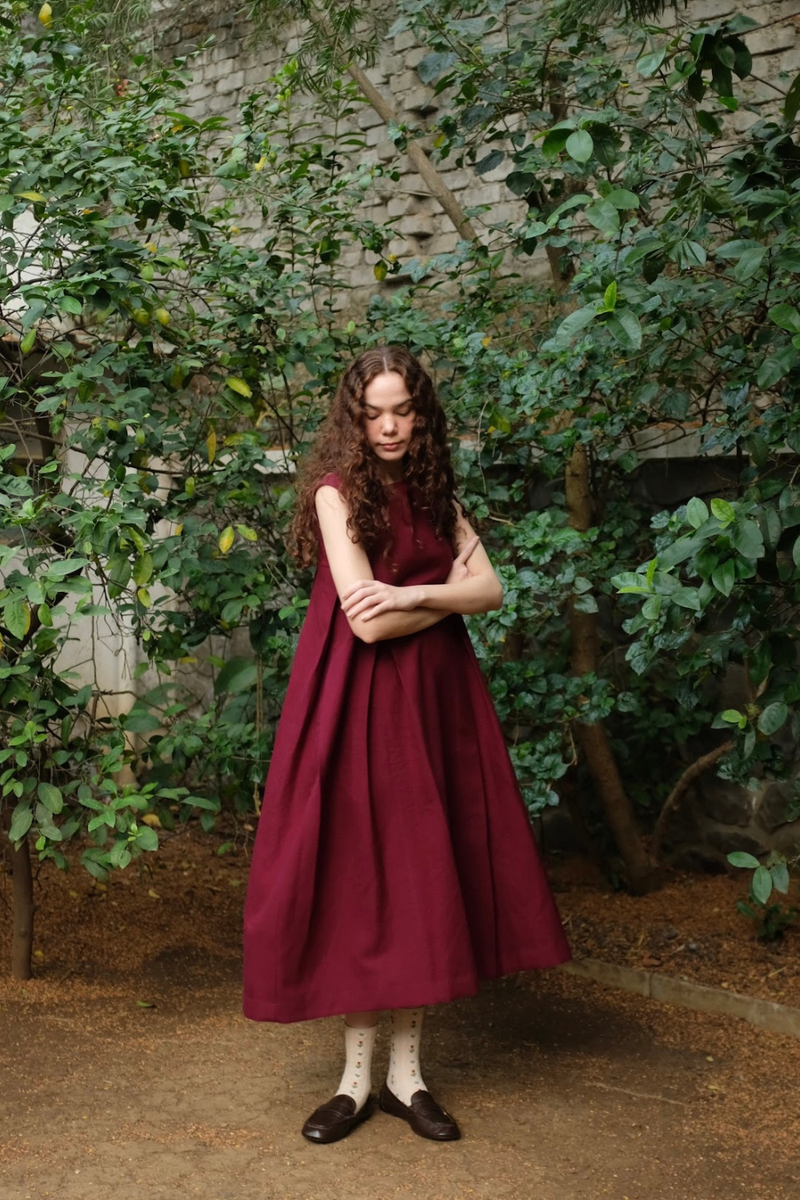 Chloe Dress - Wine by MASON AND MILL for women Worldwide
