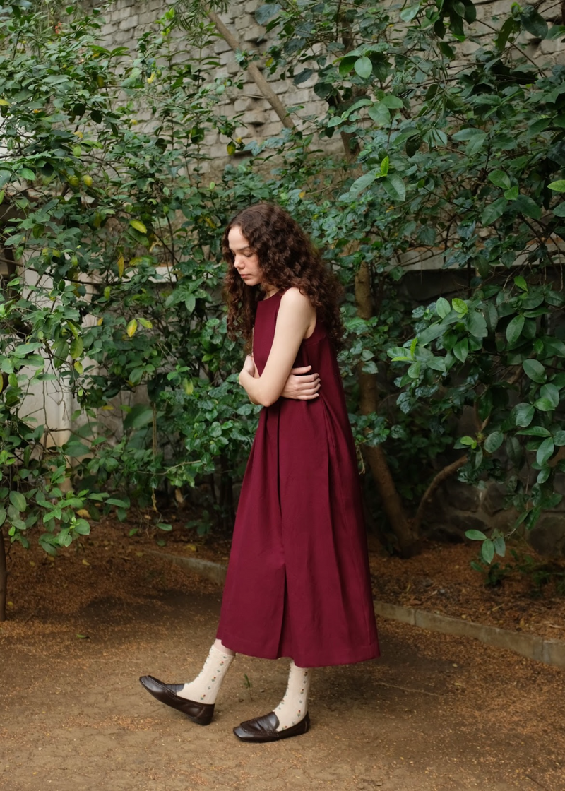 Chloe Dress - Wine by MASON AND MILL for women Worldwide