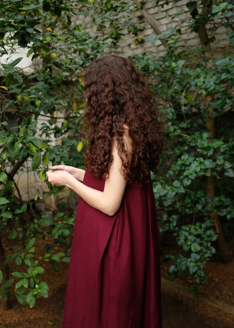 Chloe Dress - Wine by MASON AND MILL for women Worldwide