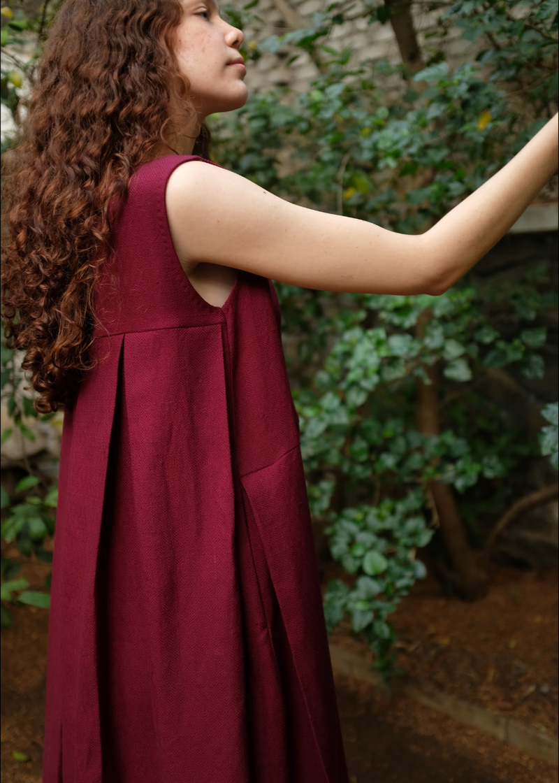 Chloe Dress - Wine by MASON AND MILL for women Worldwide