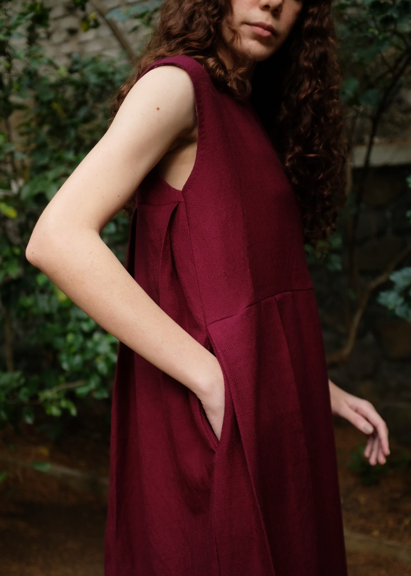 Chloe Dress - Wine by MASON AND MILL for women Worldwide