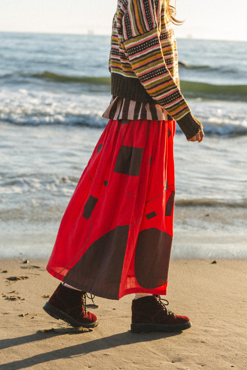 Christmas Skirt in Brown cotton by World of Crow in brown color for women Worldwide