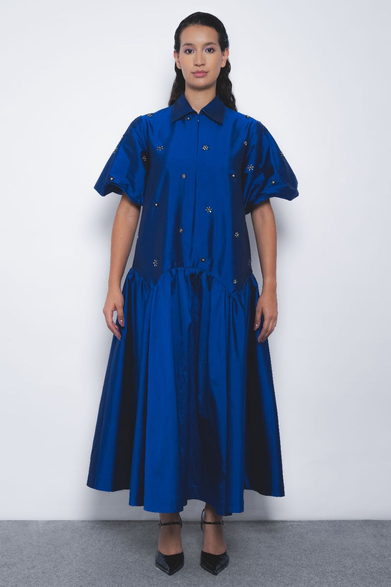 Cielo Embroidered Dress - Lapis by Leh Studios for women Worldwide